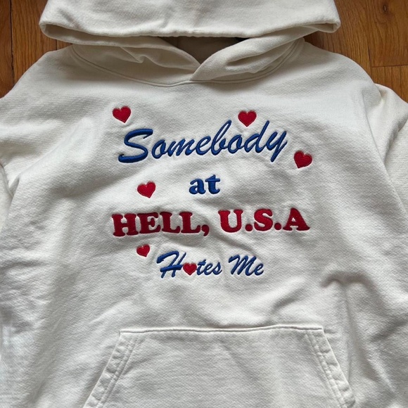 hell, USA hates me embroidered hoodie - Picture 5 of 5